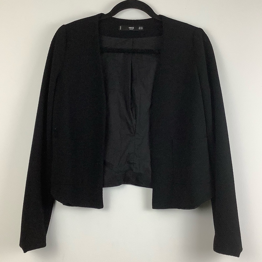 MNG by Mango Open Front Textured Blazer in Black - Picture 1 of 3